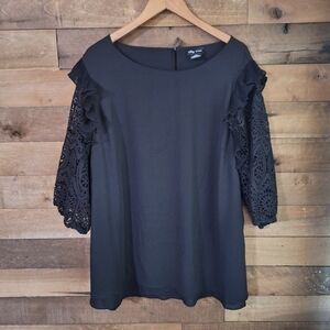 City Chic Black Crochet Sleeve Blouse Sz 18